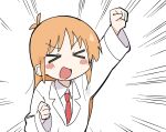  &gt;_&lt; 1girl :d absurdres blush_stickers emphasis_lines fusazakura hand_up highres lab_coat long_hair necktie nichijou orange_hair professor_shinonome smile solo white_background 