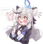  !? 1girl animal_ears black_coat black_dress black_hair blue_archive blue_halo blush breasts brown_eyes cat_ears cat_girl china_dress chinese_clothes cleavage_cutout clothing_cutout coat constricted_pupils cropped_torso diamond_cutout dress grey_hair halo kokona_(blue_archive) long_hair long_sleeves multicolored_hair open_mouth request_inset shimeji_take small_breasts solo speech_bubble spoken_interrobang streaked_hair striped_clothes striped_coat striped_dress translation_request vertical-striped_clothes vertical-striped_coat vertical-striped_dress 