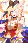  1girl animal_ear_fluff animal_ears arknights blonde_hair blue_eyes brown_hat commentary_request cropped_jacket foreshortening garrison_cap hat highres holding holding_microphone jacket layered_skirt long_hair meme microphone midriff_peek nagi_(naginagi102710) navel one_eye_closed oshi_no_ko pendant_choker pointing pointing_at_viewer short_hair skirt solo star-shaped_pupils star_(symbol) starting_future_(umamusume) symbol-shaped_pupils thick_eyebrows umamusume whislash_(arknights) white_jacket you_are_the_perfect_ultimate_getter_(meme) 