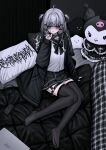  1girl absurdres among_us asus black_nails cellphone commentary crewmate_(among_us) cross goth_fashion highres jewelry kuromi lobsteranian mole mole_under_eye o-ring onegai_my_melody original phone ring sanrio short_hair 