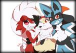  2018 ambiguous_gender anthro black_body black_fur black_hair blue_body blue_fur braixen braixenchris canid canine cheek_tuft chest_tuft claws clothing eyelashes facial_tuft fingers fur group hair hi_res lucario lycanroc mammal midnight_lycanroc nintendo orange_body orange_fur orange_hair pok&eacute;mon pok&eacute;mon_(species) poking red_body red_eyes red_fur selfie sharp_teeth shoulder_tuft simple_background smile spikes standing teeth tuft video_games white_background white_body white_fur white_haie yellow_body yellow_fur 