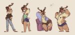  anthro antlers armpit_hair bathrobe body_hair bottomwear capreoline cervid clothing eyewear glasses growth growth_sequence horn hotpants macrolee male mammal muscle_growth muscular muscular_male neck_tuft pose raiz reindeer robe shorts solo stretched_clothing tuft 