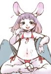  2020 anthro bikini blush bodily_fluids breasts clothed clothing cum cum_on_stomach female genital_fluids kemono lagomorph leporid mammal navel rabbit setouchi_kurage simple_background small_breasts solo swimwear white_background 