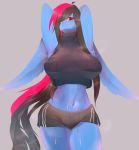  absurd_res anthro big_breasts biped blush bodily_fluids breasts clothing female fur hair hi_res hybrid looking_at_viewer mammal ranadi simple_background smile solo sweat 