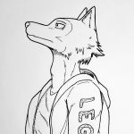  2020 anthro beastars canid canine canis clothed clothing digital_media_(artwork) fur hi_res hoodie legoshi_(beastars) looking_up male mammal monochrome portrait prismanoodle_(artist) shirt simple_background solo topwear wolf 