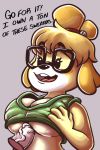  2018 2:3 4_fingers animal_crossing anthro breasts buckteeth canid canine canis cleavage clothed clothing countdarkhugs crop_top dialogue disembodied_penis domestic_dog duo english_text eyewear female female_focus fingers genitals glasses isabelle_(animal_crossing) male male/female mammal nintendo open_mouth open_smile penis pince-nez sex shih_tzu shirt smile solo_focus teeth text titfuck topwear toy_dog under_boob vein veiny_penis video_games 