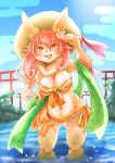  2020 anthro bikini breasts cleavage clothed clothing day female hair hat headgear headwear kemono lagomorph leporid mammal open_mouth outside partially_submerged pink_hair rabbit setouchi_kurage sky solo swimwear water 