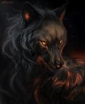  2020 ambiguous_gender black_background black_body black_fur black_nose canid canine canis digital_media_(artwork) feral fur light lighting mammal rhyu signature simple_background smoke solo whiskers wolf 