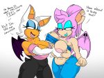  4:3 anthro bessi_the_bat big_breasts breast_grab breast_squish breasts camel_toe chiropteran clothed clothing duo english_text exposed_breasts female female/female hand_on_breast hi_res holding_breast mammal rouge_the_bat simple_background sonic_the_hedgehog_(series) squish text tinydevilhorns 
