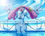  5:4 anthro bikini breasts clothed clothing curvaceous curvy_figure female hi_res lake_guardians latiar legendary_pok&eacute;mon legendary_trio looking_at_viewer mesprit nintendo open_mouth outside pok&eacute;mon pok&eacute;mon_(species) pool_(disambiguation) solo swimwear video_games voluptuous wide_hips 