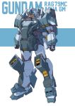  absurdres aqua_gm character_name clenched_hands copyright_name gundam gundam_msv highres holstered_weapon looking_down mecha no_humans redesign solo standing visor ztb0000 
