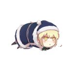  +_+ 1girl absurdres ahoge artoria_pendragon_(all) blonde_hair blush bound commentary_request fate/stay_night fate_(series) hat highres musical_note open_mouth ravie santa_alter santa_hat simple_background solo sweatdrop teeth tied_up white_background yellow_eyes 
