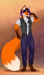  2020 4_toes 5_fingers aimi anthro canid canine clothed clothing digital_media_(artwork) fingers fox fur hair hi_res male mammal orange_body orange_fur purple_eyes purple_hair smile solo toes 