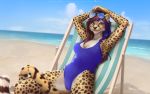  anthro beach beach_chair camel_toe chair cheetah clothing etskuni eyewear felid feline female fur furniture hair long_tail mammal multicolored_hair sand sea seaside shore solo spots spotted_body spotted_fur spotted_tail sunglasses swimwear water 