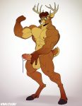  2020 abs anthro antlers balls barazoku biceps bodily_fluids brown_body brown_hair cervid cum cum_drip cum_on_penis dripping erection flexing genital_fluids genitals hair hand_on_penis hooves horn humanoid_genitalia humanoid_penis kihu looking_at_viewer male mammal muscular muscular_anthro muscular_male navel nipples nude open_mouth open_smile pecs penis simple_background smile solo standing tan_body teeth triceps uncut vein veiny_muscles veiny_penis white_background 