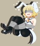  animal_ears bdsm bondage bound commentary_request gag gochuumon_wa_usagi_desu_ka? high_heels highres improvised_gag kirima_syaro leotard playboy_bunny rabbit_ears restrained tape white_leotard yumeka_rorirori 
