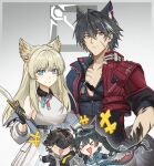 >_< 2boys 2girls animal_ear_fluff animal_ears arknights arknights:_endfield bare_shoulders belt bird_ears bird_girl black_coat black_gloves black_hair black_pants blonde_hair blue_eyes blue_horns blue_tail blush breasts caster_(arknights) chen_qianyu_(arknights) closed_mouth coat collarbone commentary cowboy_shot dragon_girl dragon_horn dragon_horns dragon_tail dress eastern_dragon_horns eastern_dragon_tail endministrator_(arknights) english_commentary expressionless gloves guard_(arknights) hand_up high_belt high_five highres hood hooded_coat horns jacket long_hair long_sleeves looking_at_viewer lumbbyz male_endministrator_(arknights) medium_breasts multiple_boys multiple_girls off_shoulder open_clothes open_jacket open_mouth orange_eyes pants perlica_(arknights) red_tail scar scar_on_cheek scar_on_face short_hair sleeveless sleeveless_dress smile sweater tail twintails two-tone_gloves white_dress white_jacket wolf_boy wolf_ears wulfgard_(arknights) 