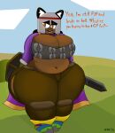 absurd_res anthro armor belly big_belly big_breasts bouncing_breasts breasts cape chainmail cleavage clothed clothing dialogue english_text felid feline female gloves grass handwear hi_res huge_breasts knight lips m4n mammal melee_weapon neco-arc overweight overweight_female plant runescape shield shrub smile smiling_at_viewer solo sword talking_to_viewer text thick_lips thick_thighs tight_clothing tsukihime type-moon warrior weapon wide_hips