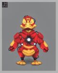 anatid anseriform armor avian bird cosplay duck feral grey_background hi_res iron_man male marvel simple_background solo whitebaloo