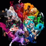  6+girls ;d amethyst_(steven_universe) animal_print aqua_hair arrow_(symbol) ass avengers_(series) bat_print bat_wings bayonetta bayonetta_(series) bayonetta_1 beatrix_kiddo black_background black_bodysuit black_hair black_lips black_shirt blonde_hair blue_eyes blue_hair blunt_bangs bodice bodysuit boots bracelet breasts bridal_gauntlets brown_pantyhose bruce_lee's_jumpsuit bun_cover capcom chest_jewel china_dress chinese_clothes chun-li cleavage color_wheel_challenge colored_skin commentary crossover cutoffs dark-skinned_female dark_skin darkstalkers dc_comics demon_girl dog double_bun dress emma_frost english_commentary eyeshadow fur-trimmed_leotard fur_trim gem giovanna_(guilty_gear) glasses gloves green_bodysuit green_dog green_fur green_skin groin_tendon guilty_gear guilty_gear_strive gun hair_bun hair_over_one_eye hatsune_miku head_wings highleg highleg_leotard highres holding holding_gun holding_sword holding_weapon jewelry jumpsuit katana kicking kill_bill kim_possible_(series) large_breasts leotard lion long_hair looking_at_viewer looking_to_the_side magic makeup marvel marvel_rivals medium_breasts mole mole_under_mouth morrigan_aensland multicolored_bodysuit multiple_crossover multiple_drawing_challenge multiple_girls navel necklace off-shoulder_leotard official_alternate_costume one_eye_closed open_mouth orange_bodysuit orange_eyes panties pantyhose parted_lips pepedraws pink_bridal_gauntlets pixie_cut plunging_neckline print_pantyhose purple_eyes purple_gemstone purple_pantyhose purple_skin reaching reaching_towards_viewer recycling_symbol red_dress red_eyeshadow red_gloves red_hair red_lips rei_(guilty_gear) scarlet_witch scarlet_witch_(emporium_matron) shego shirt short_hair sleeves_pushed_up smile spiked_bracelet spikes steven_universe street_fighter suspenders sword tooth_necklace torn_clothes torn_shirt twintails underwear vixen_(dc) vocaloid wanda_maximoff weapon white_bodice white_boots white_gloves white_hair white_panties wings wolf x-men yellow_eyes yellow_jumpsuit 
