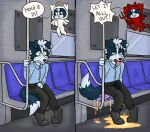 alarmed angel_costume anthro besidesbunny black_bottomwear black_clothing black_pants blue_body blue_clothing blue_eyes blue_fur blue_shirt blue_topwear bodily_fluids border_collie bottomwear canid canine canis chair clothing collie costume covering covering_crotch crotch_grab desperation devil_costume dialogue domestic_dog english_text feathered_wings feathers footwear fur furniture genital_fluids grey_clothing grey_footwear grey_shoes grope halo hand_on_crotch herding_dog hi_res holding_crotch holding_own_crotch humiliation humiliation_fetish inside_train male male_peeing mammal membrane_(anatomy) membranous_wings multicolored_body multicolored_fur omorashi on_chair pants pants_wetting pastoral_dog peeing peeing_on_butt peeing_on_furniture peeing_on_ground peeing_on_leg peeing_on_self peeing_through_clothing peeing_through_pants pitchfork public public_humiliation public_transportation rapid_transit relieved riding_train secretly_loves_it shaking sheepdog shirt shoes shoulder_angel shoulder_devil sitting sitting_on_chair solo speech_bubble squirming steam subway sweat sweatdrop sweaty_face tail temptation tempting text tongue tongue_hanging_out tongue_out tools topwear train two_tone_body two_tone_fur urine urine_on_butt urine_on_furniture urine_on_ground urine_on_leg urine_on_self urine_pool urine_stream urine_through_clothing vehicle vibrating watersports wet wet_bottomwear wet_clothing wet_pants wetting wetting_bottomwear white_body white_fur wings yellow_urine