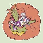  blonde_hair blue_eyes blue_hair book bow braid closed_eyes commentary_request crescent crescent_hat_ornament dragon dragon_horns dress eastern_dragon embodiment_of_scarlet_devil flandre_scarlet green_bow grey_hair hair_bow hat hat_ornament hat_ribbon head_wings hong_meiling hong_meiling_(dragon) horns inu_ashi_(inu_koro) izayoi_sakuya koakuma long_hair maid maid_headdress mob_cap multiple_girls patchouli_knowledge purple_eyes purple_hair red_eyes red_hair remilia_scarlet ribbon scarlet_devil_mansion short_hair smile star_(symbol) star_hat_ornament striped_clothes striped_dress touhou twin_braids vertical-striped_clothes vertical-striped_dress wings 