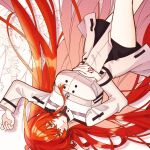  1girl alternate_hair_length alternate_hairstyle breasts command_spell commentary_request dress fate/grand_order fate_(series) fujimaru_ritsuka_(female) fujimaru_ritsuka_(female)_(decisive_battle_chaldea_uniform) hand_on_own_stomach highres large_breasts long_hair long_sleeves looking_to_the_side lying on_back orange_hair parted_lips solo very_long_hair white_dress yellow_eyes yutingfgo 