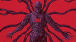  1boy bald eldritch_abomination giganticbrush hashtag-only_commentary highres looking_at_viewer male_focus monster no_nose number_tattoo numbered solo stranger_things tattoo tentacles vecna_(stranger_things) veins 