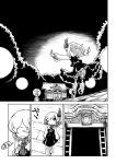  architecture bloomers chen comic east_asian_architecture eyes_closed flying from_behind greyscale hair_over_one_eye hair_ribbon hand_on_own_chest looking_up monochrome night outdoors outstretched_arms ribbon rumia short_hair shrine skirt skirt_set sonson_(eleven) spread_arms stone_floor stone_lantern touhou translation_request underwear 