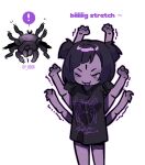  ! 1girl arms_up arthropod_girl breasts bug chibi closed_eyes colored_skin deltarune extra_arms extra_eyes monster_girl muffet ny_000a oversized_clothes oversized_shirt purple_skin shirt simple_background spider spider_girl stretching undertale utdr_(toby_fox) yawning 