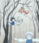  4girls ^_^ blush_stickers chibi closed_eyes flying forest highres letty_whiterock luna_child multiple_girls nature smile star_sapphire sunny_milk t-pose touhou warokeru wings winter 