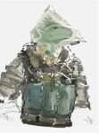  0_0ffline 1boy absurdres arknights bag closed_mouth furry furry_male highres looking_to_the_side male_focus plastic_bag reptile_boy sketch skybox_(arknights) smile tape upper_body white_background 