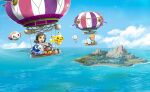  :3 :d absurdres aircraft alolan_vulpix artist_request binoculars black_hair blonde_hair blue_eyes blue_sky blush blush_stickers bright_pupils brown_gloves brown_shirt brown_shorts chibi closed_mouth cloud dark_skin day dot_nose eevee eyelashes flying glasses gloves highres holding holding_binoculars hot_air_balloon island key_visual litten logo long_hair mii_(nintendo) mountain nintendo official_art open_mouth outdoors pikachu pokemon pokemon_(creature) pokemon_rumble pokemon_rumble_rush popplio promotional_art rock round_eyewear rowlet shirt short_hair shorts sky smile spiked_hair standing teeth third-party_source upper_teeth_only water white_pupils 