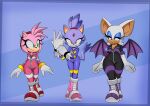 absurd_res amy_rose anthro bat blaze_the_cat bodysuit boots breasts cleavage clothed clothing eulipotyphlan felid female footwear group hedgehog hi_res mammal racing_suit rouge_the_bat sega shoes skinsuit sonic_the_hedgehog_(series) thick_thighs tight_clothing trio wide_hips xao_art