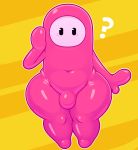  2020 ? acstlu beady_eyes black_eyes bulge confused_look confusion fall_guy fall_guys girly hi_res huge_thighs humanoid male mouthless noseless pattern_background pink_body question shiny_(disambiguation) simple_background solo striped_background thick_thighs wide_hips 