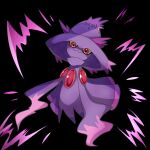  ayaka_488 black_background closed_mouth colored_sclera colored_skin full_body hat highres looking_at_viewer mismagius pokemon pokemon_(creature) pokemon_focus purple_skin red_eyes smile solo witch_hat yellow_sclera 