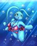  4:5 anthro big_breasts bikini blue_eyes breasts cleavage clothed clothing curvaceous curvy_figure female hi_res latiar legendary_pok&eacute;mon manaphy marine nintendo open_mouth pok&eacute;mon pok&eacute;mon_(species) pok&eacute;morph solo swimwear underwater video_games voluptuous water 