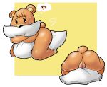  2020 aliasing animal_crossing anthro anus big_butt blush bodily_fluids brown_body butt digital_drawing_(artwork) digital_media_(artwork) eyelashes fantasizing female fur genital_fluids genitals mammal maple_(animal_crossing) masturbation mdjoe nintendo nude pillow pillow_hug pillow_humping pillow_ride pussy pussy_juice signature simple_background solo sweat thick_thighs thought_bubble ursid video_games 