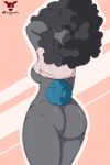  2:3 absurd_res afro big_butt blanagami bottomless bovid breasts butt caprine clothed clothing digital_media_(artwork) female fluffy fluffy_tail fur grey_body grey_fur hair hi_res mammal rear_view sheep simple_background solo under_boob wide_hips 