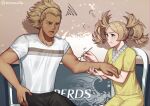  1boy 1girl alternate_costume blonde_hair commission contemporary cotton_swab couple dark-skinned_male dark_skin fire_emblem fire_emblem_awakening hetero lissa_(fire_emblem) shg_(hiomaika) vaike_(fire_emblem) 