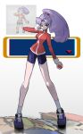  1boy 1girl ace_trainer_(female)_(pokemon_frlg) ace_trainer_(pokemon) baseball_cap bike_shorts breasts brown_eyes brown_hair hat highres holding holding_poke_ball jacket long_hair long_sleeves looking_at_viewer medium_breasts parted_lips pixelated poke_ball poke_ball_(basic) pokemon pokemon_(creature) pokemon_frlg ponytail purple_hair purple_shorts red_(pokemon) red_hat red_jacket shakeeeeeeeee shirt shoes short_hair shorts smile socks solo_focus white_socks yellow_bag 