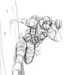  1:1 anthro belt canid canine canis domestic_dog explosives female grenade hi_res hladilnik mammal military monochrome running samantha_thott scar sketch soldier solo titanfall warrior weapon 