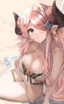  absurdres bikini blue_eyes braid breasts demon_horns draph granblue_fantasy hair_ornament hair_over_one_eye highres horns large_breasts lavender_hair long_hair low_tied_hair narmaya_(granblue_fantasy) single_braid source_request swimsuit thigh_strap white_bikini 