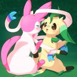  1:1 ambiguous/ambiguous ambiguous_gender blush duo eeveelution eye_contact feral fur green_background hi_res leaf leafeon lipotes looking_at_another nintendo pink_body pink_fur plant pok&eacute;mon pok&eacute;mon_(species) simple_background sylveon tan_body tan_fur video_games white_body white_fur 