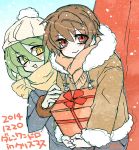  2boys black_hair coat darren_shan evra_von gift gloves long_hair monster_boy multiple_boys red_eyes scarf short_hair smile the_saga_of_darren_shan winter_clothes 