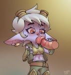  bunny_boy_(artist) clothing disembodied_penis duo erection fellatio female genitals hair handjob hi_res humanoid league_of_legends male male/female oral penile penis riot_games sex simple_background tristana_(lol) video_games white_hair yordle 