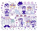  2727_onigiri 2boys alternate_costume angel_wings antenna_hair basil_(faraway)_(omori) basil_(omori) basket black_eyes black_hair black_shirt black_shoes blonde_hair blue_eyes blush bright_pupils brown_shorts bug_bunny_(omori) candy cat chibi closed_eyes double-parted_bangs fake_halo fake_wings flower_wreath food green_pants hair_between_eyes halo head_wreath holding holding_basket holding_hands interlocked_fingers light_bulb male_focus mewo multiple_boys mummy_costume omori open_mouth own_hands_clasped own_hands_together pants parted_lips sandals shared_speech_bubble shirt shoes short_hair short_sleeves shorts sidelocks sneakers socks speech_bubble spoken_food sprout_mole sunny_(omori) t-shirt triangle_mouth white_pupils white_socks wings 