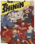  1girl 2boys axe blood child danny_torrance english_text highres holding holding_axe jack_torrance knife multiple_boys official_art olive_oyl_(popeye) popeye popeye_the_sailor scared smile spinach swee&#039;pea the_shining toddler tricycle typewriter wendy_torrance 