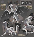 2025 4_fingers 4_toes abstract_background absurd_res american_mythology animal_genitalia animal_penis arm_tattoo aztec aztec_mythology balls belly_tattoo big_ears big_horn big_tail black_markings black_sclera bracelet butt butt_tattoo chest_tattoo claws colored curved_horn digit_ring digital_drawing_(artwork) digital_media_(artwork) directional_arrow dragon english_text erection eyebrows fangs feet feral finger_ring fingers foot_focus furgonomics furry-specific_piercing gender_symbol genital_piercing genitals gold_(metal) gold_jewelry gold_necklace grey_body grey_finger_claws grey_scales grey_toe_claws hair half-closed_eyes half-erect hi_res hole_in_horn horn information_board information_box izta&#039;ka jewelry leg_tattoo long_tail looking_at_viewer lying male male_symbol markings membrane_(anatomy) membranous_wings mesoamerican_mythology model_sheet mohawk multiple_angles mythological_creature mythological_scalie mythology narrowed_eyes necklace notched_ear nude on_side penis piercing presenting presenting_hindquarters quadruped raised_arms raised_leg red_eyes reetogoth ring scales scalie shaded sheath sheath_piercing signature simple_background simple_shading slim smile smug solo spread_legs spreading standing symbol tail tail_tattoo tapering_penis tattoo teeth text toe_ring toes white_body white_scales wings