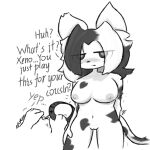 big_breasts blush bodily_fluids breasts collar cousins_(lore) felid female genitals heart_symbol jiangter mammal navel nude nude_female pantherine prostitution raveny(jiangter) shy sweat text vulva